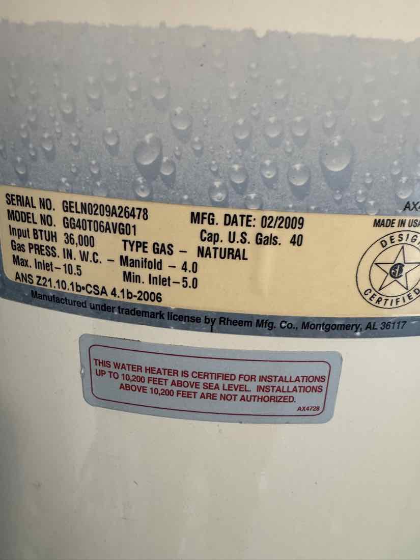 water heater label hollywood